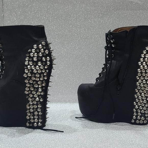Jeffrey Campbell Black Lace Up Studded Boots - Picture 2 of 6